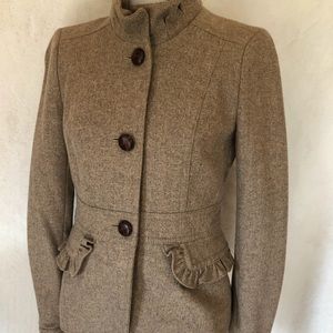 J.Crew Brown Ruffle, Lined, Button Jacket/Blazer